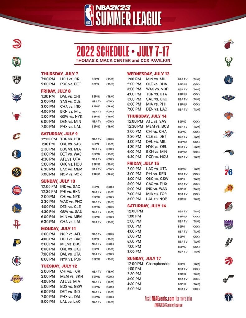 NBA 2K23 Summer League Schedule